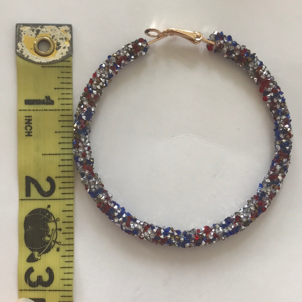 Red Silver & Blue Glitter Hoop Earrings - Picture 4 of 5